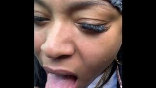 Black snowboarder gags on schlong in car